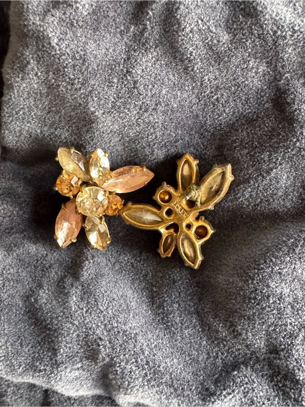 JCREW Gold Tone Floral Crystal Earrings - Pink/Champagne vintage